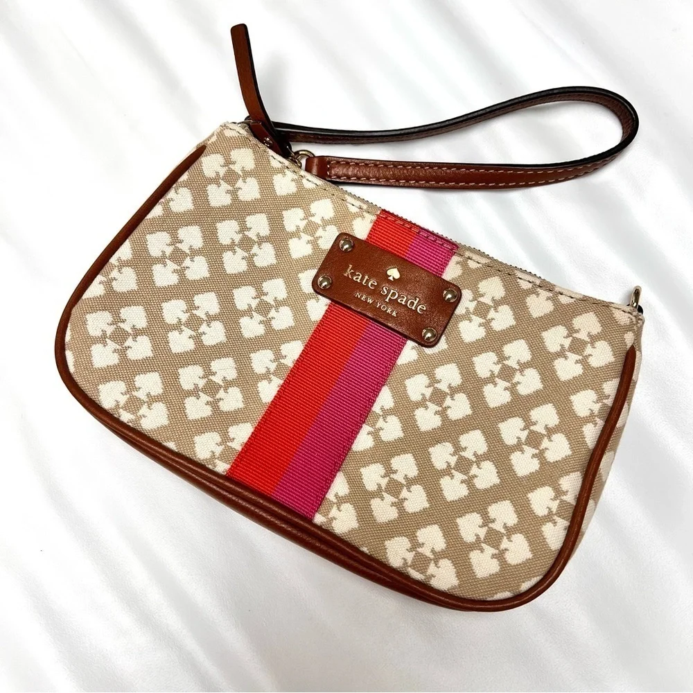 Kate Spade Classic Monogram Linet Wristlet Stucco Clutch Purse